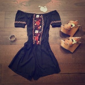 Off Shoulder Embroidered Romper